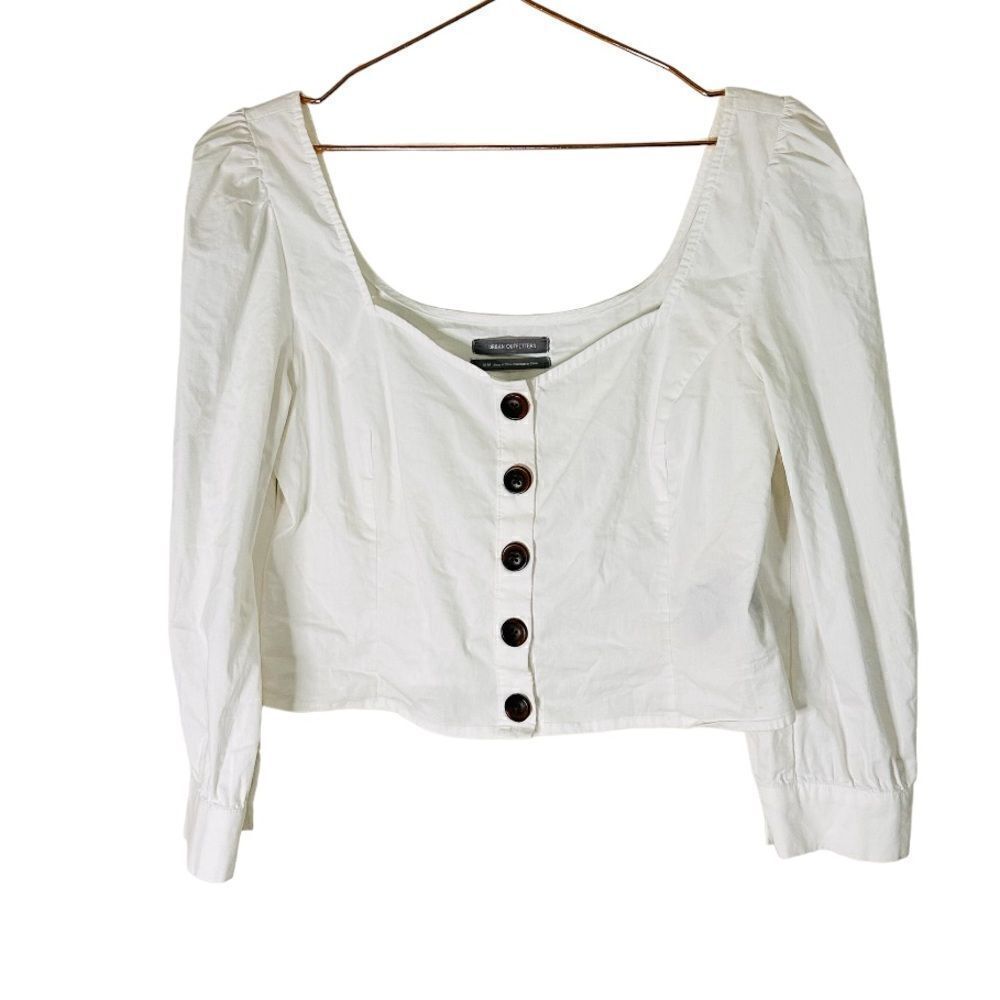 EUC Urban Outfitters White Puff Sleeve Button Front Top Medium